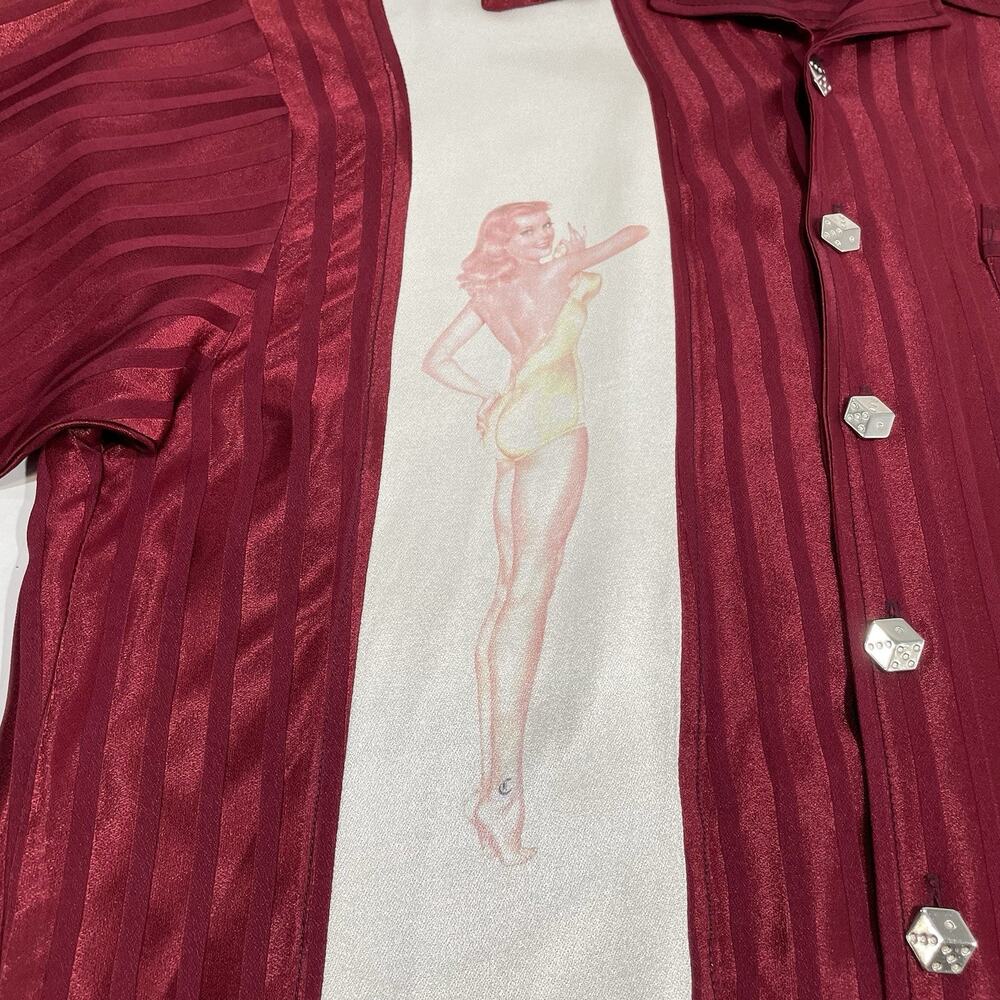 VTG CHOCHIE Men’s Button Up Shirt L Retro Pin Up Girl Flashy Club Dice Buttons
